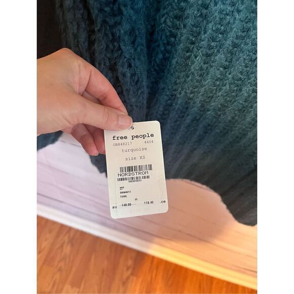 Free People Turquoise Fluffy Fox Cowl Neck Sweater Women's Size XS - Picture 7 of 8